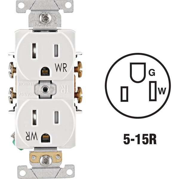 Straight Blade Receptacle, 5-15R, 15 A, White